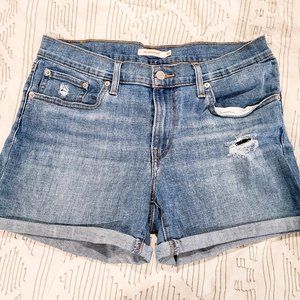 Mid Rise Midi Distressed Shorts